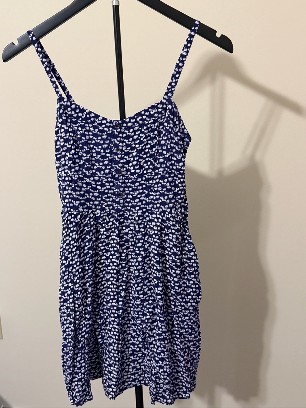 Express Navy Blue and White Floral Spaghetti Strap Dress